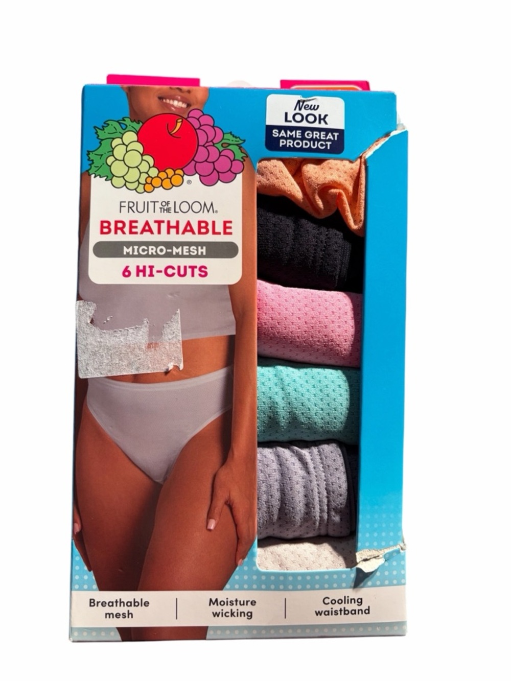 Fruit of the Loom Breathable Micro Mesh Hi Cut Panties 6 Pack Size 6/M NWT